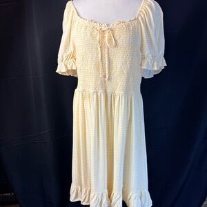 Cottage-core Light Yellow Gingham off Shoulder Mini Dress